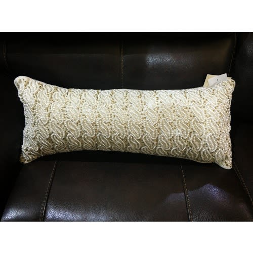 Artistic Accents Silver Antique Hand-embroidered Rectangle Bead Decorative Throw Pillow