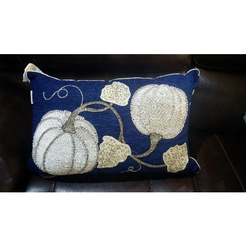 Autumn Hill Blue Silver Beaded Pumpkin Throw Pillow Home Office Garden | HOG-HomeOfficeGarden | online marketplace