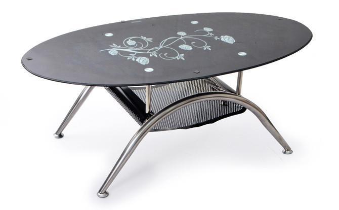 Black Tempered Glass Oval Center Table-501