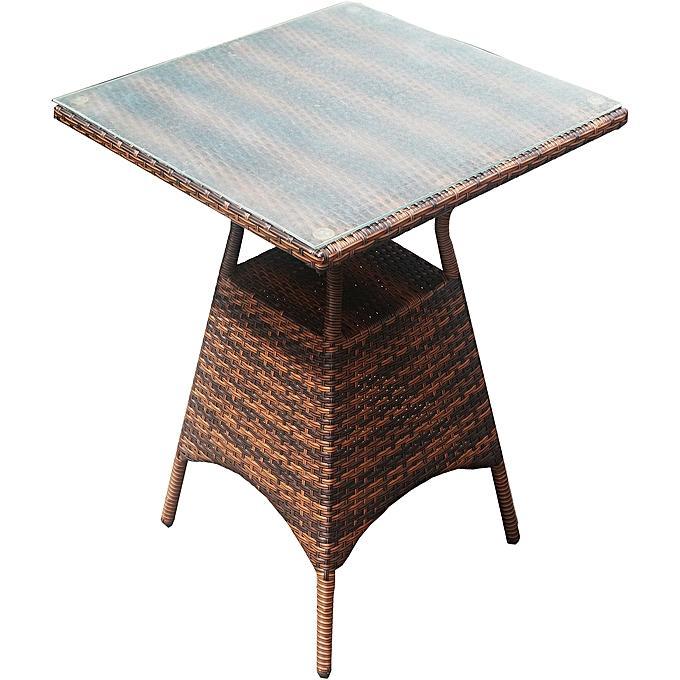 Brown Rattan And Glass Centre Table