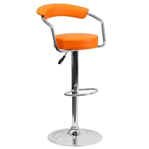 Chrome Bar Stool With Backrest - Orange