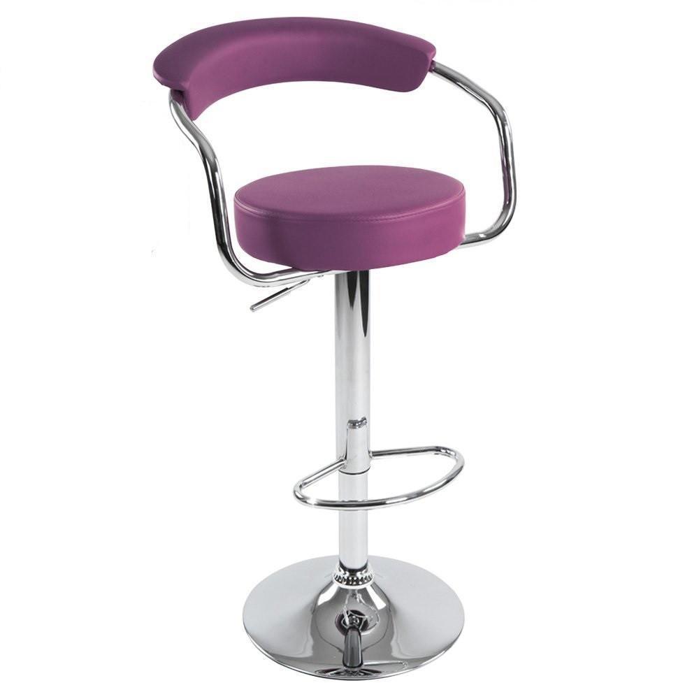 Chrome Bar Stool With Backrest - Purple