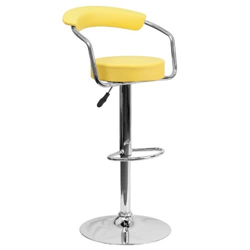 Chrome Bar Stool With Backrest - Yellow