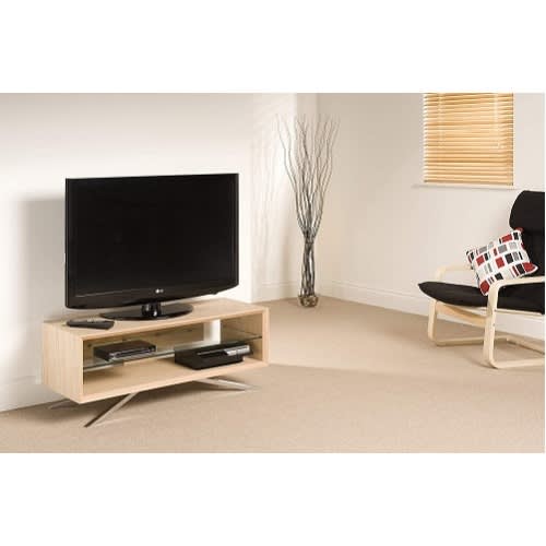 Clear Glass Chrome Entertainment Center/TV Stand - Beige