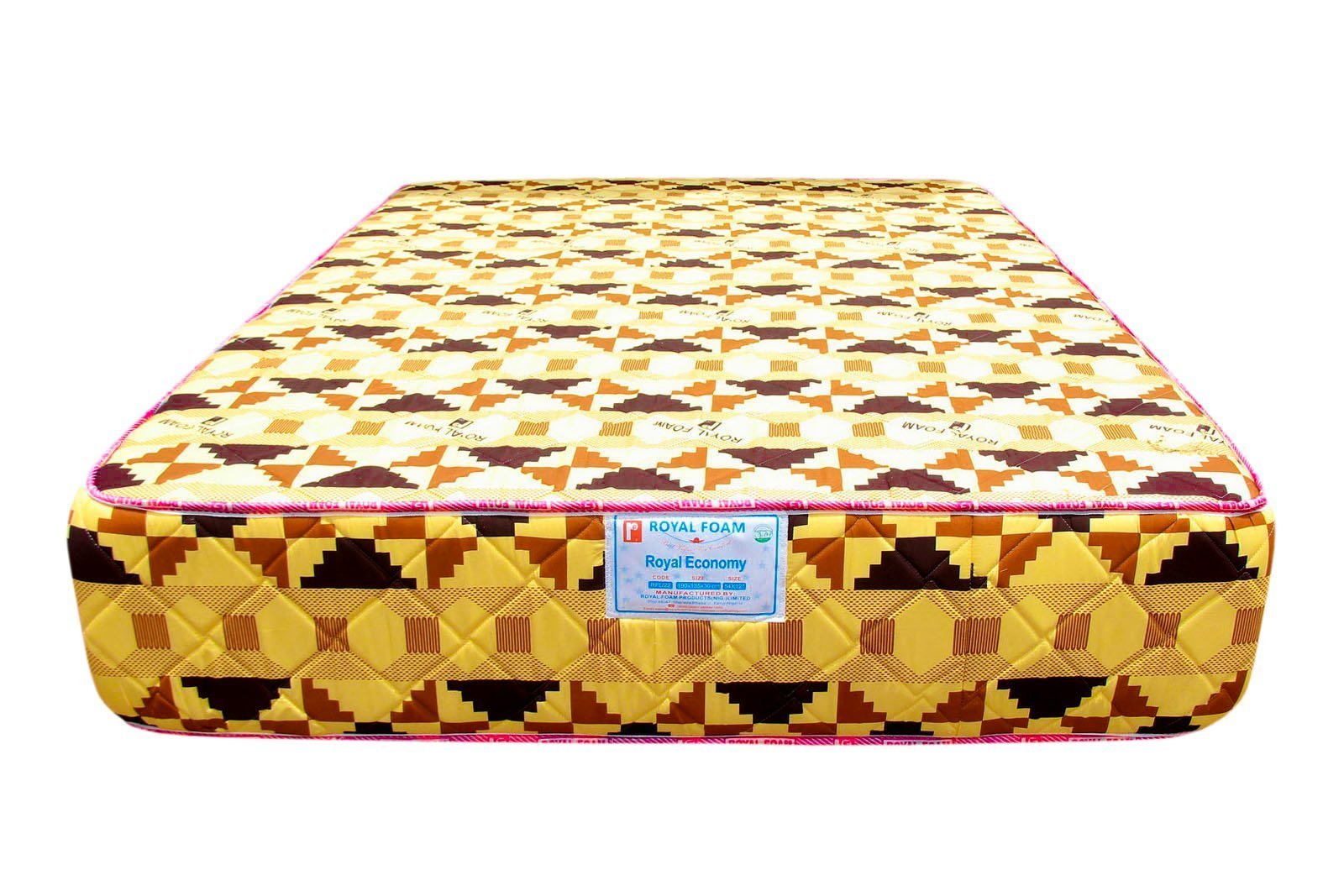 Royal Economy-Poly Cotton Fabric - Fully Quilted Mattress  [75 x 72 x 12"] [6ft x 6ft x 12inches](Lagos Only))