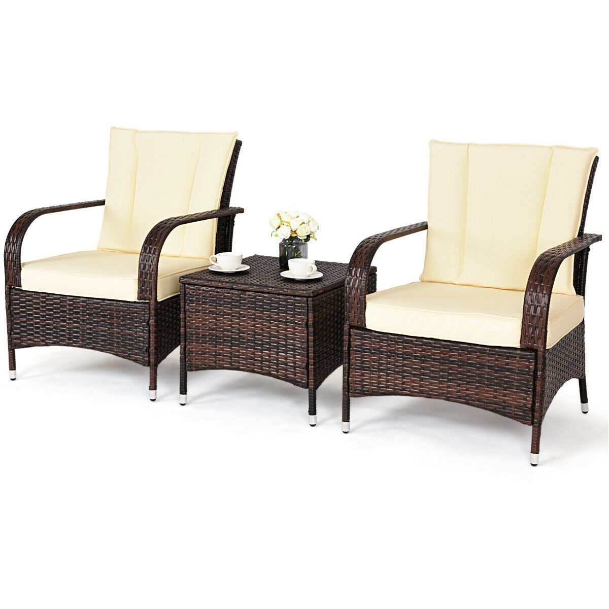 Costway 3PCS Ita gbangba Patio Rattan Wicker Furniture Ṣeto