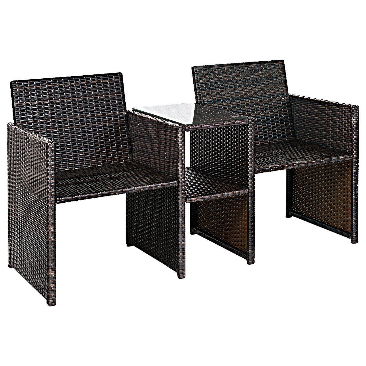 Costway Patio Rattan Loveseat Table Chairs Set