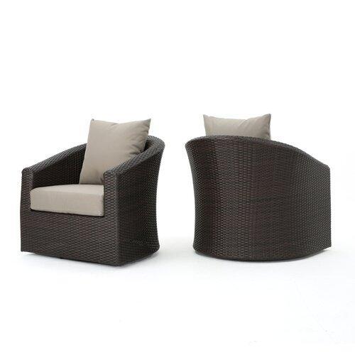 Dierdre Outdoor Wicker Club Patio Chair with Cushions -Set of 2