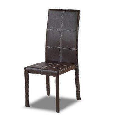 Dining Chair Threaded Leather-Dark Brown-T74