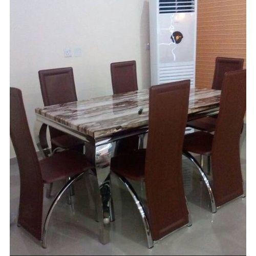 Dining Marble Top Table With 6 Sitting Chairs