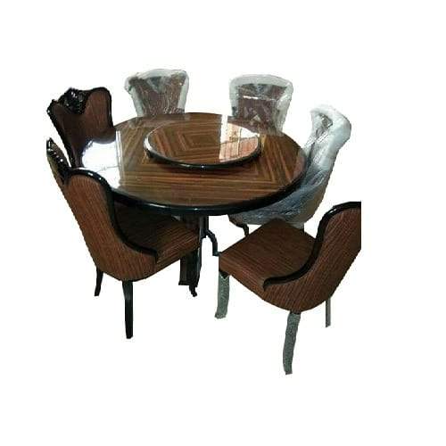 Exclusive Round Marble Dining with 6 Chairs - Brown