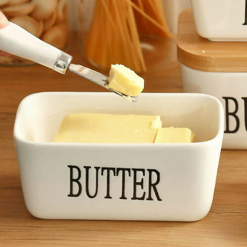 Ceramic Butter Dish with Wooden Lid