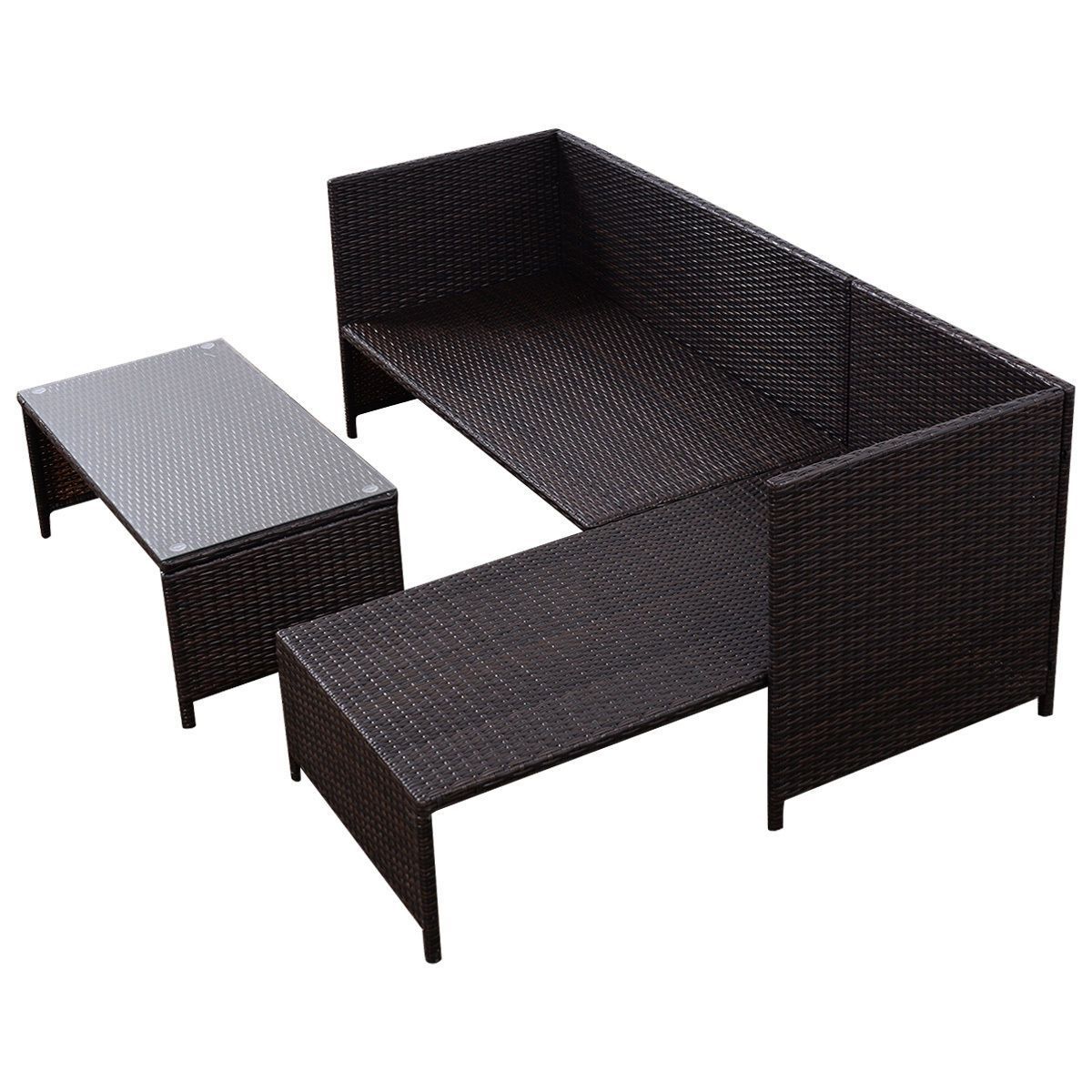 Goplus 3 PCS Rattan rọgbọkú Chaise Cushioned faranda Ṣeto