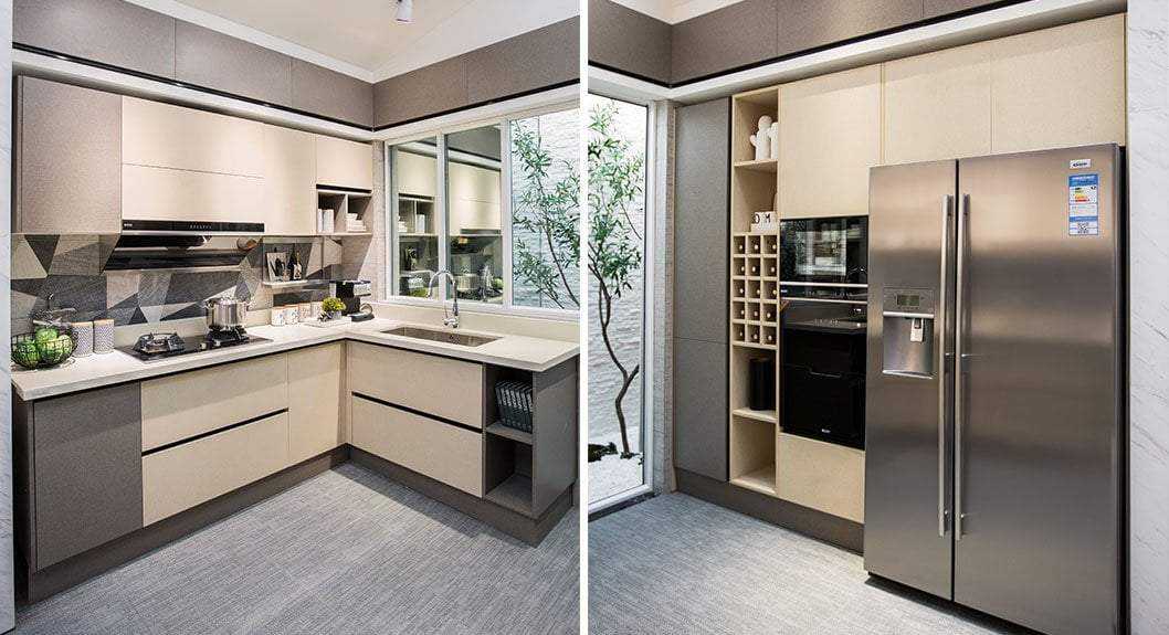 Grey and Yellow Melamine L Shape Kitchen Cabinet PLCC17084-Bespoke Home Office Garden | HOG-HomeOfficeGarden | online marketplace