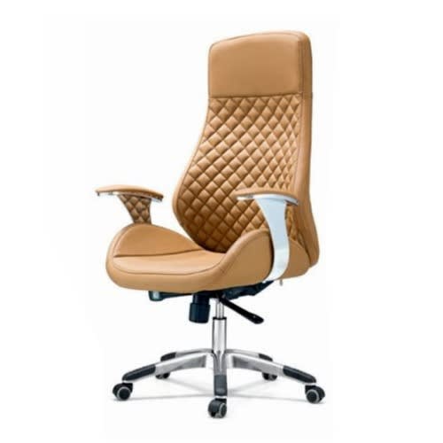 High Back Brown Leather Executive Swivel Office Chair with Arms