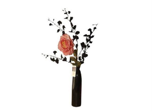 Home base Rose Flower In Black Vase Set of 2