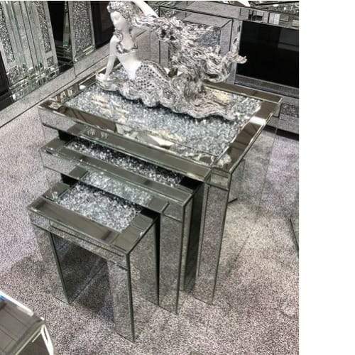 HOS Diamond Crush Nest Of 3 Mirrored Side Tables