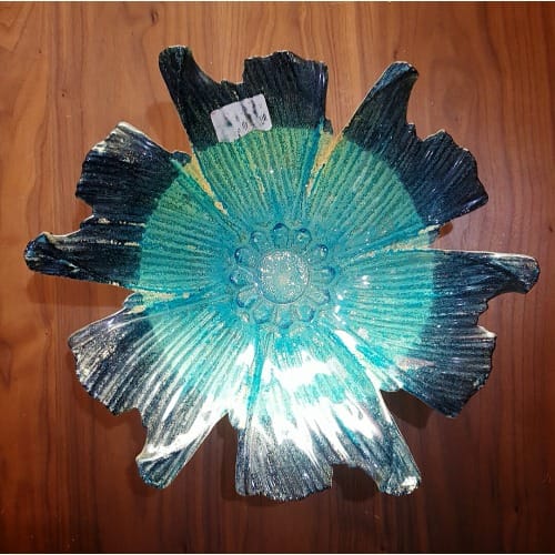 Iridescent Serving Bowl Dessert Plate Shimmering Floral Burst