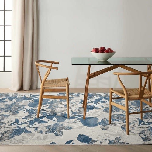 Ivory Blue Area Rug -7ft 10in *9ft 10in