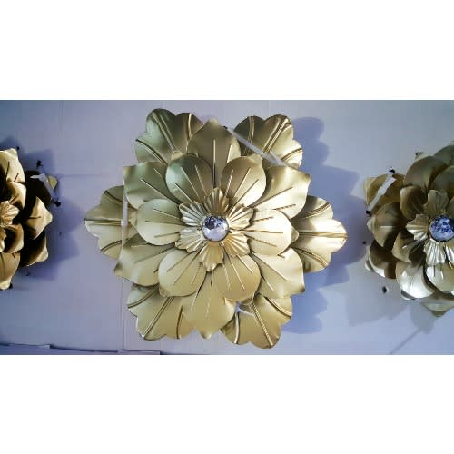 Jeweled 3d Metal Art Flower Wall Sculpture - Set Of 3