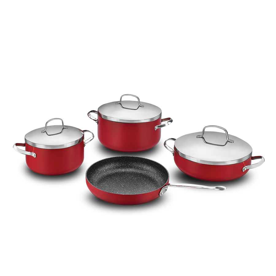 Korkmaz Zeta Plus 7 Pieces Red Cookware Set