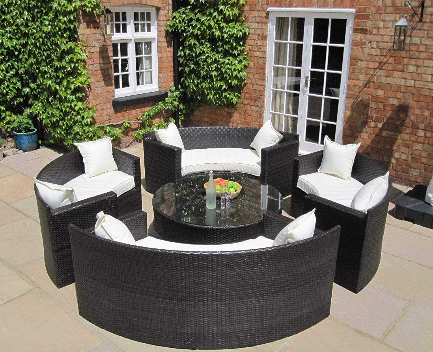 Lauren Luxury Rattan Garden Furniture Circular Sofa and Coffee Table Set