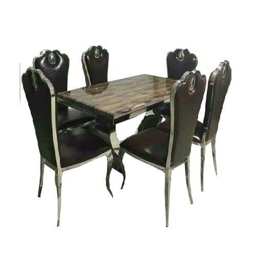 Marble Dining With 6 Chairs - Black & Brown