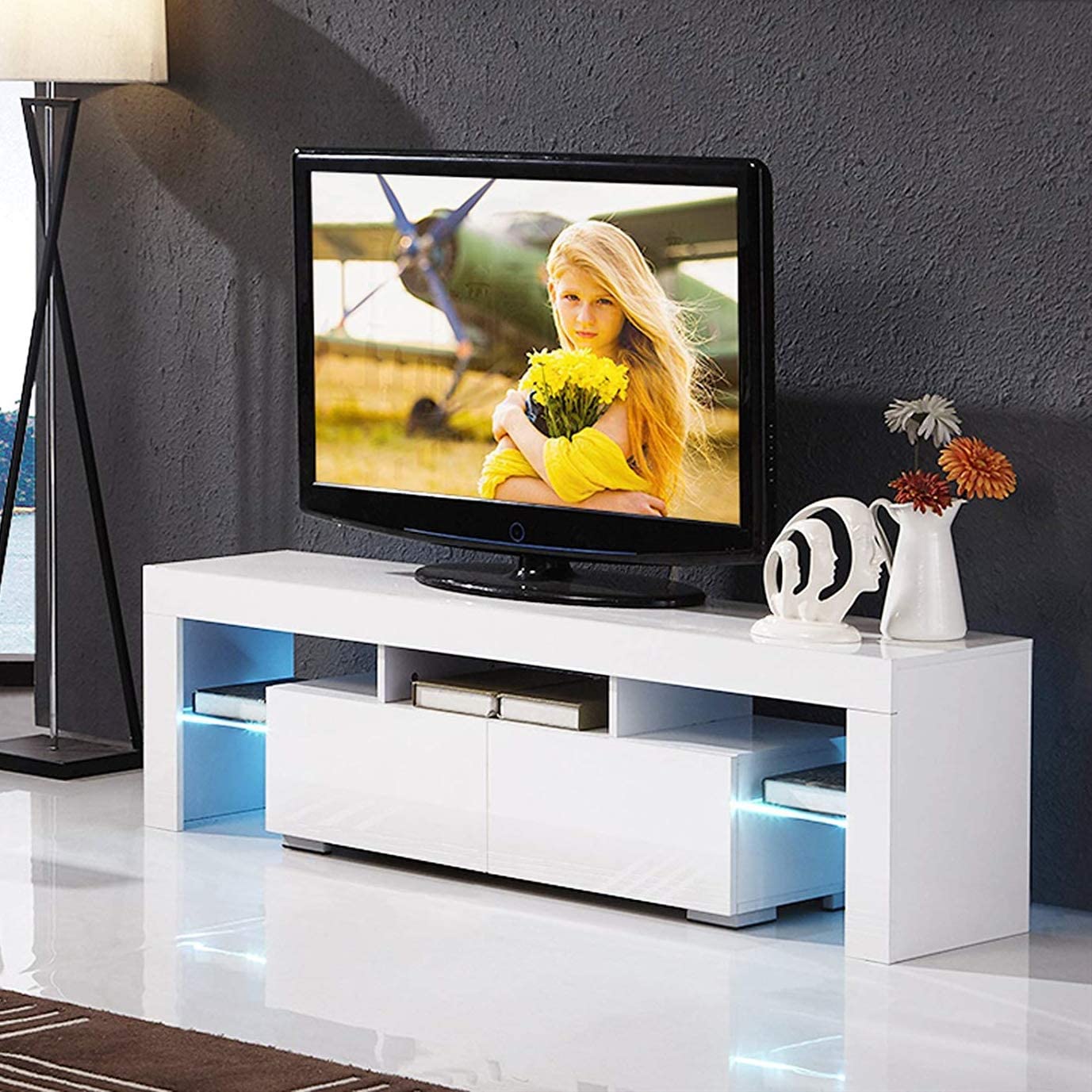 Mecor Modern White TV Stand with LED Lights Home Office Garden | HOG-HomeOfficeGarden | online marketplace