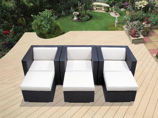 Outdoor Patio Wicker Furniture - Club Chairs with Ottoman - Set of Three
