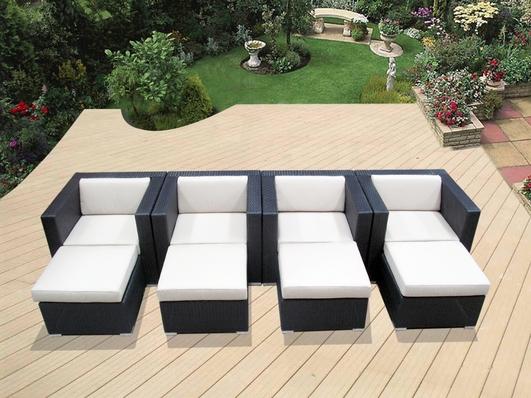 Outdoor Patio Wicker/Rattan Furniture - Club Chairs with Ottoman - Set of Four