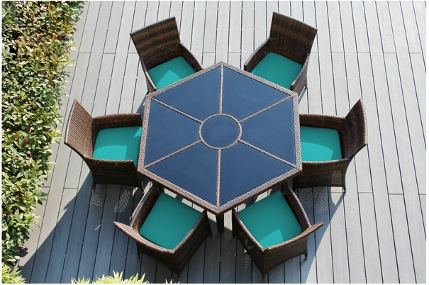 Outdoor Patio Wicker/Rattan Furniture Dining Set with 6 Chairs - Hexagon/Round Dining Table
