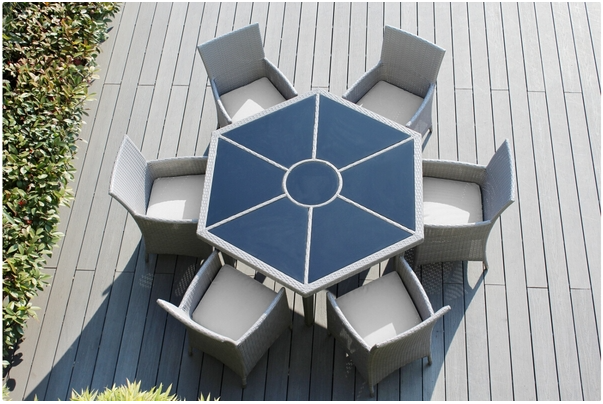Outdoor Patio Wicker/Rattan Furniture Dining Set with 6 Chairs - Hexagon/Round Dining Table