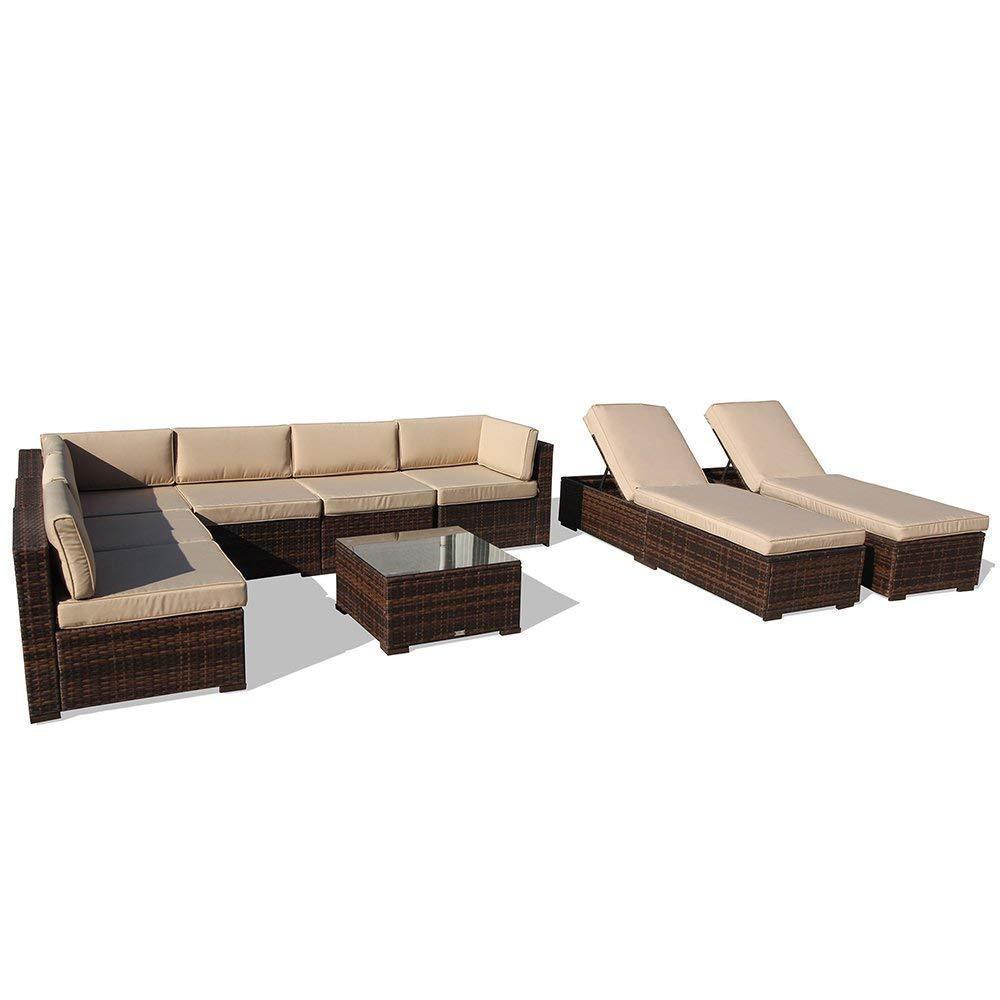 PATIOROMA Na Waje Rattan Saitin Sofa (Saitin Kaya 9)