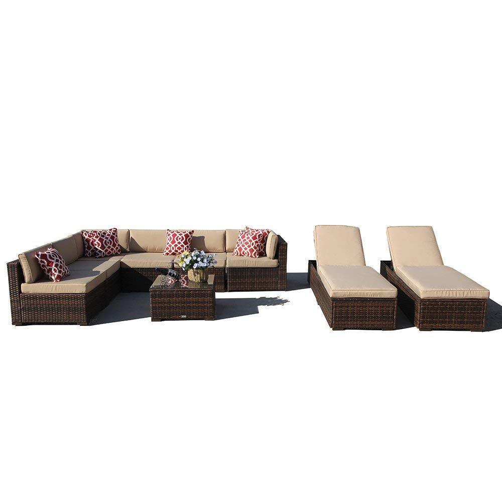 PATIOROMA Outdoor Rattan Sectional Sofa Set (9-Piece Set)