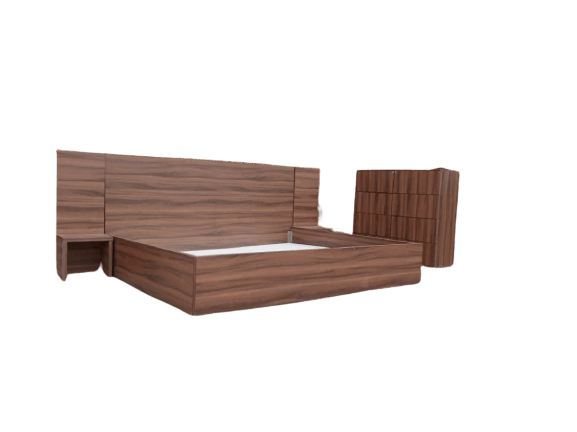 Platform bed frame design with chest of 8 drawers