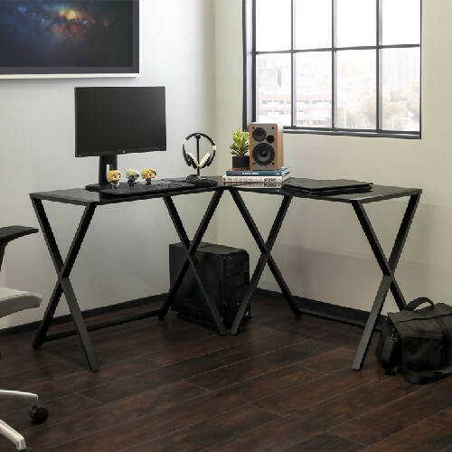 Walker Edison Modern X-Frame Glass & Metal L-Shaped Corner Computer Desk, 51 Inch, Black Home Office Garden furniture online marketplace