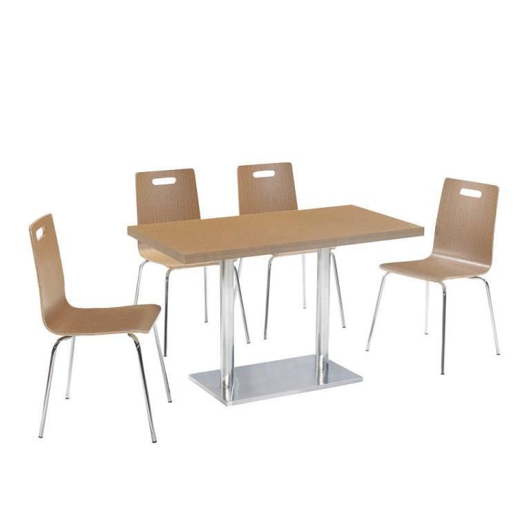 Rectangle Pedestal Café Table (36" W x 72" L) and Bentwood Café Stack 4 Chair Set
