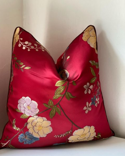 Red Flower Pattern on Blend Pillow