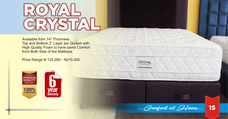 Royal Crystal Spring JACQUARD- 2'' Front & Back-Fully Quilted Mattress 190X180X35CM [75 x 72 x 14"] [6ft x 6ft x 14inches](Lagos Only)