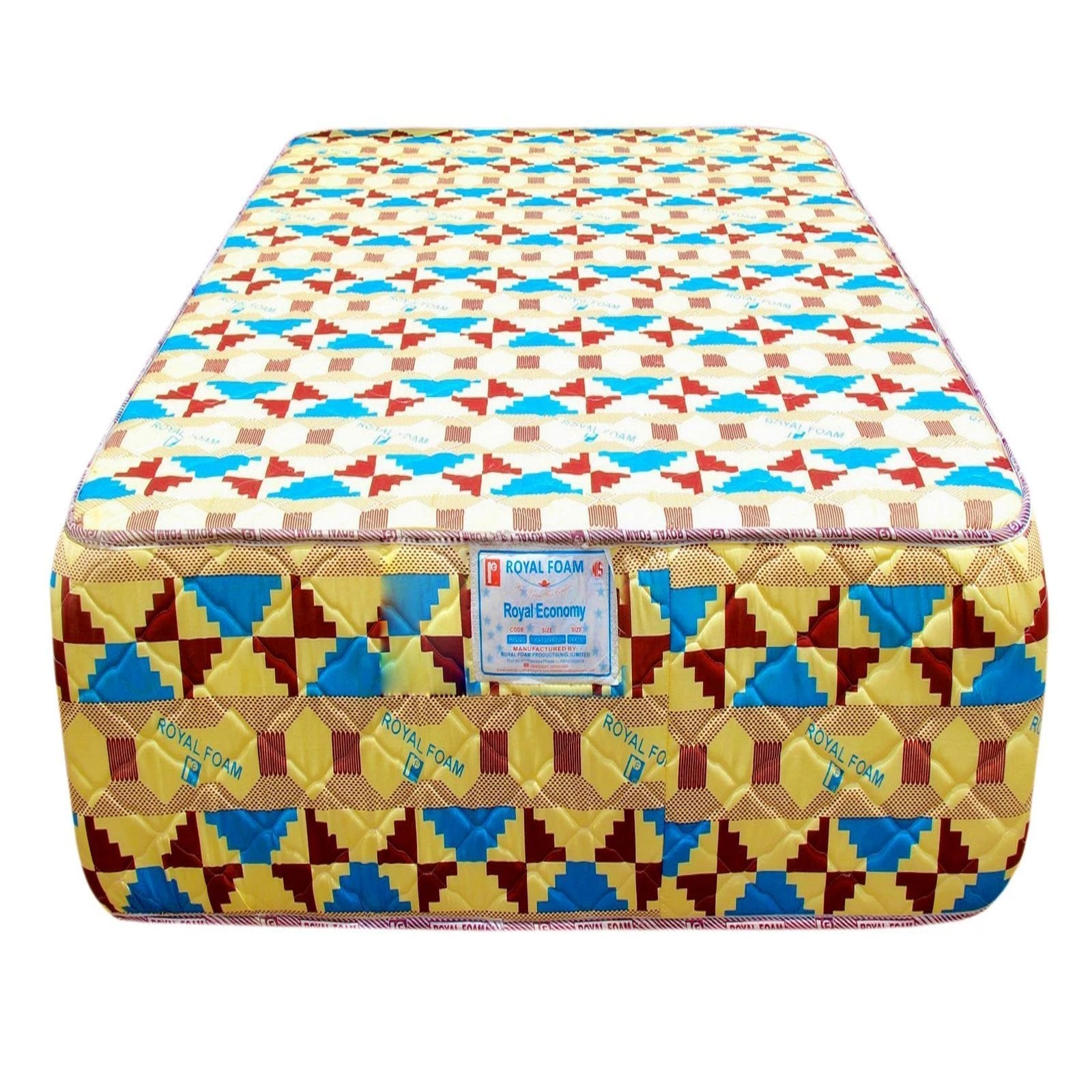 Royal Economy-Poly Cotton Fabric - Fully Quilted Mattress [75 x 72 x 16"] [6ft x 6ft x 16inches](Lagos Only)