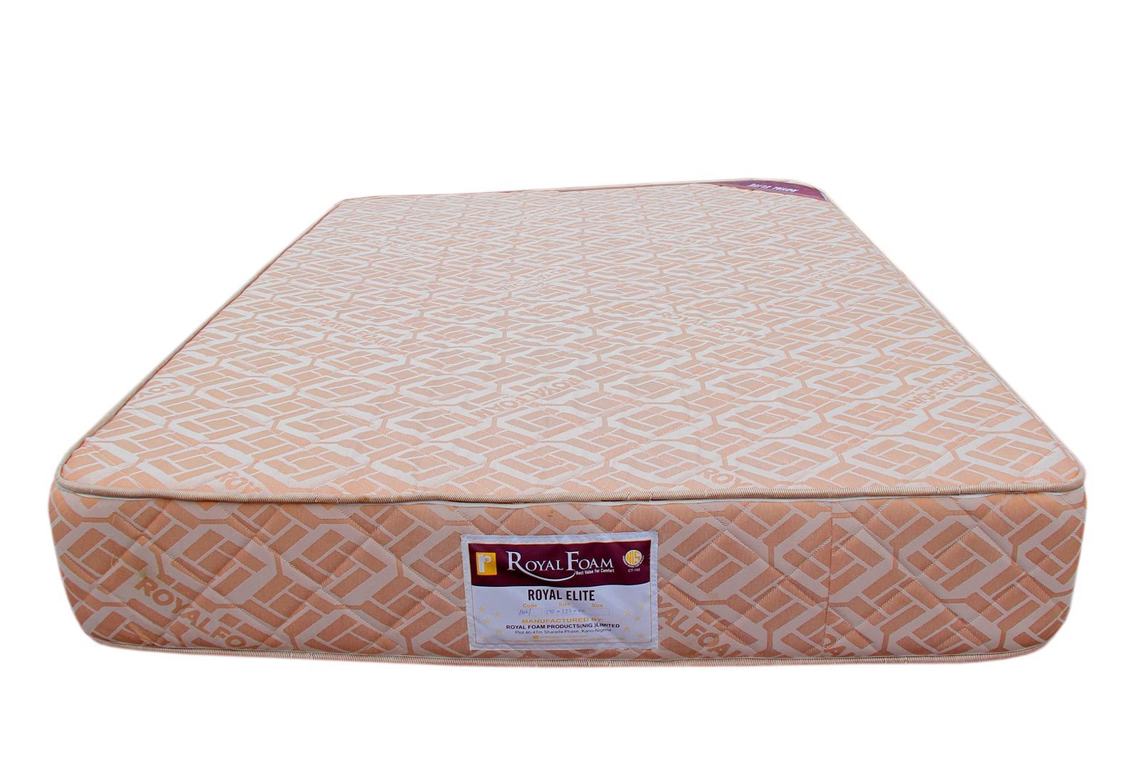 Royal Elite Semi Orthopedic - Jacquard - Fully Quilted 190X180X20CM(6ft x 6ft x 8inches)(Lagos Only)