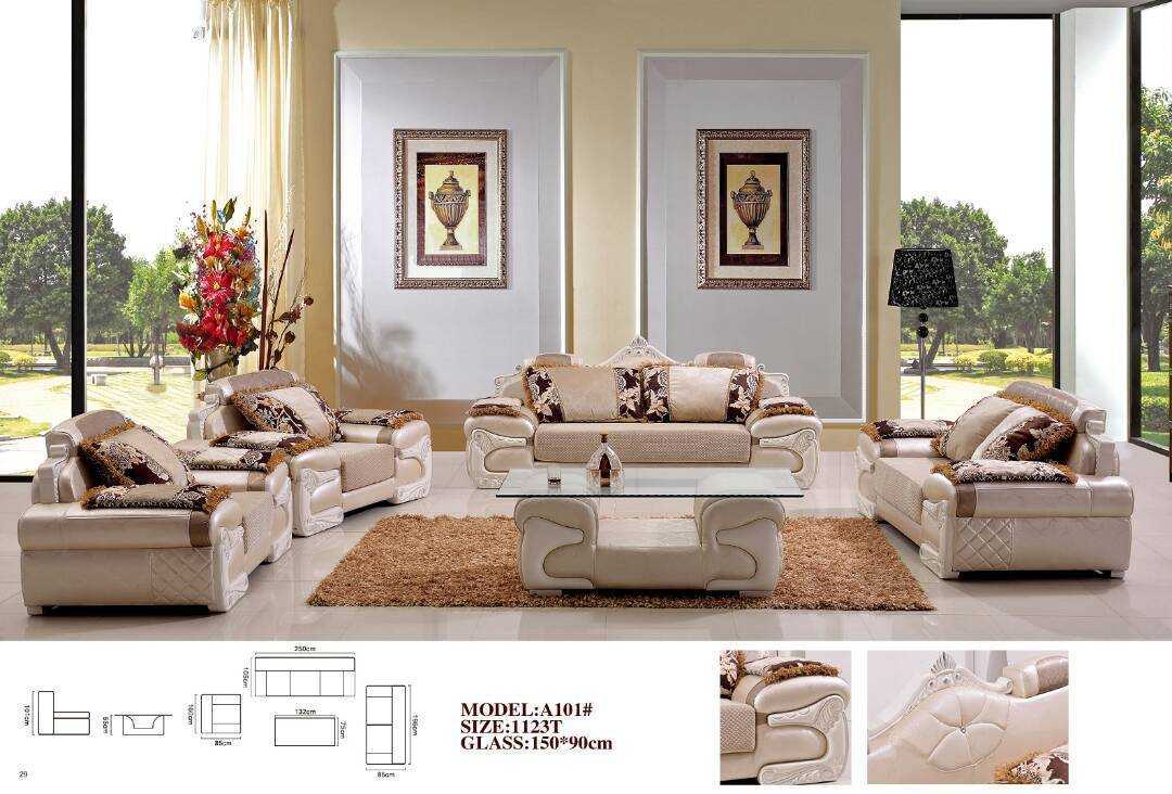 Salotti Leather & Fabric Sofa Set-A101