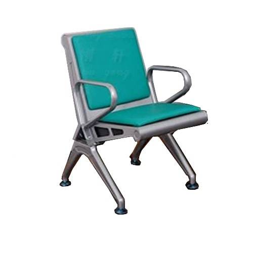 Single Seater Stainless Steel Airport Bench with Leather Cushion-Green