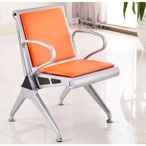 Single Seater Stainless Steel Airport Bench with Leather Cushion-Orange