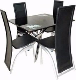 Square Dining Table + 4 Chairs - Black