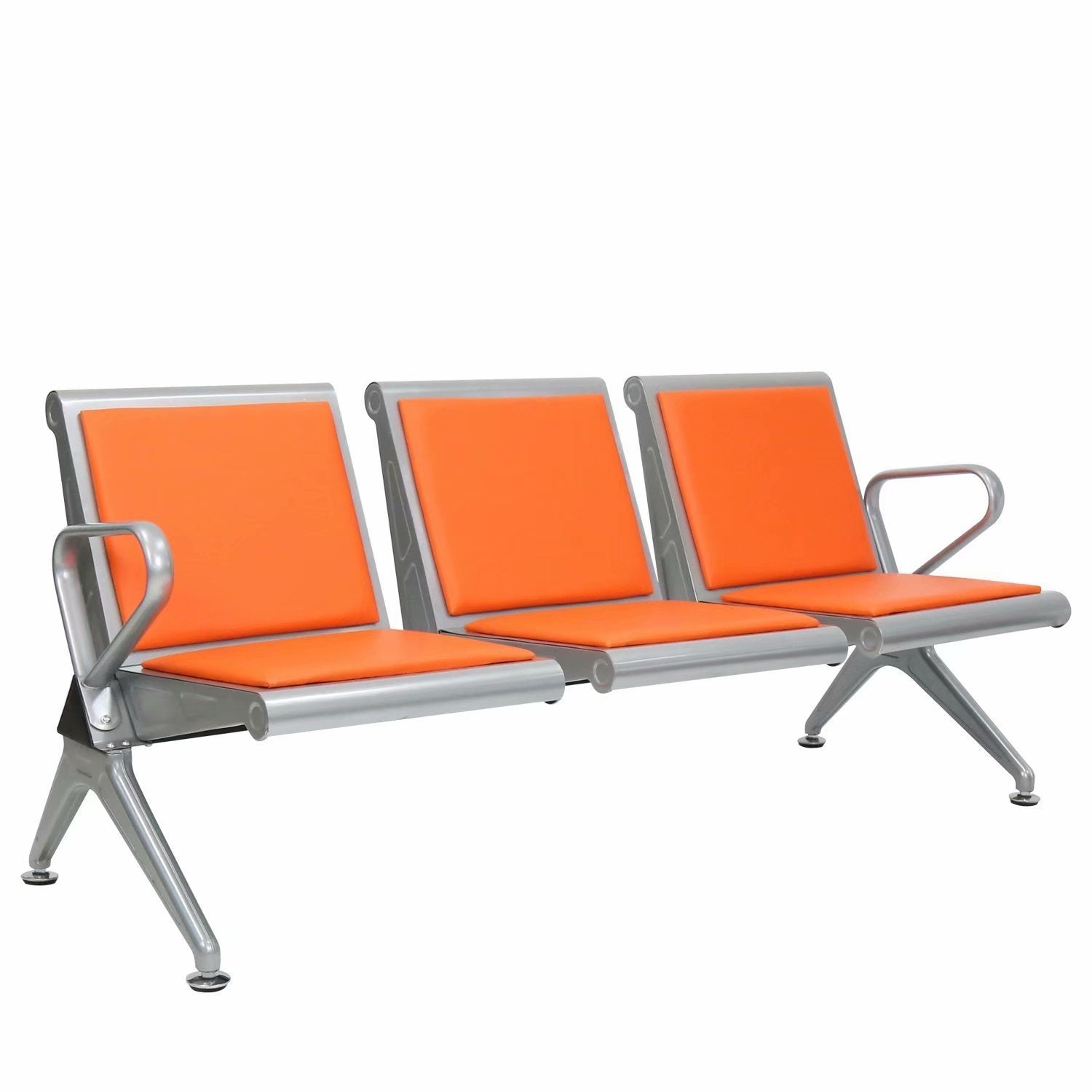 Stainless Steel Bench with Leather Cushion-Orange
