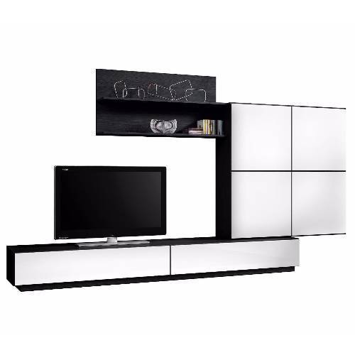 TV media full wall entertainment unit white & black melamine