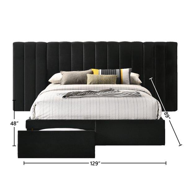 Velvet Bed Frame with Extra Wide Headboard and Storage Home Office Garden | HOG-HomeOfficeGarden | online marketplace
