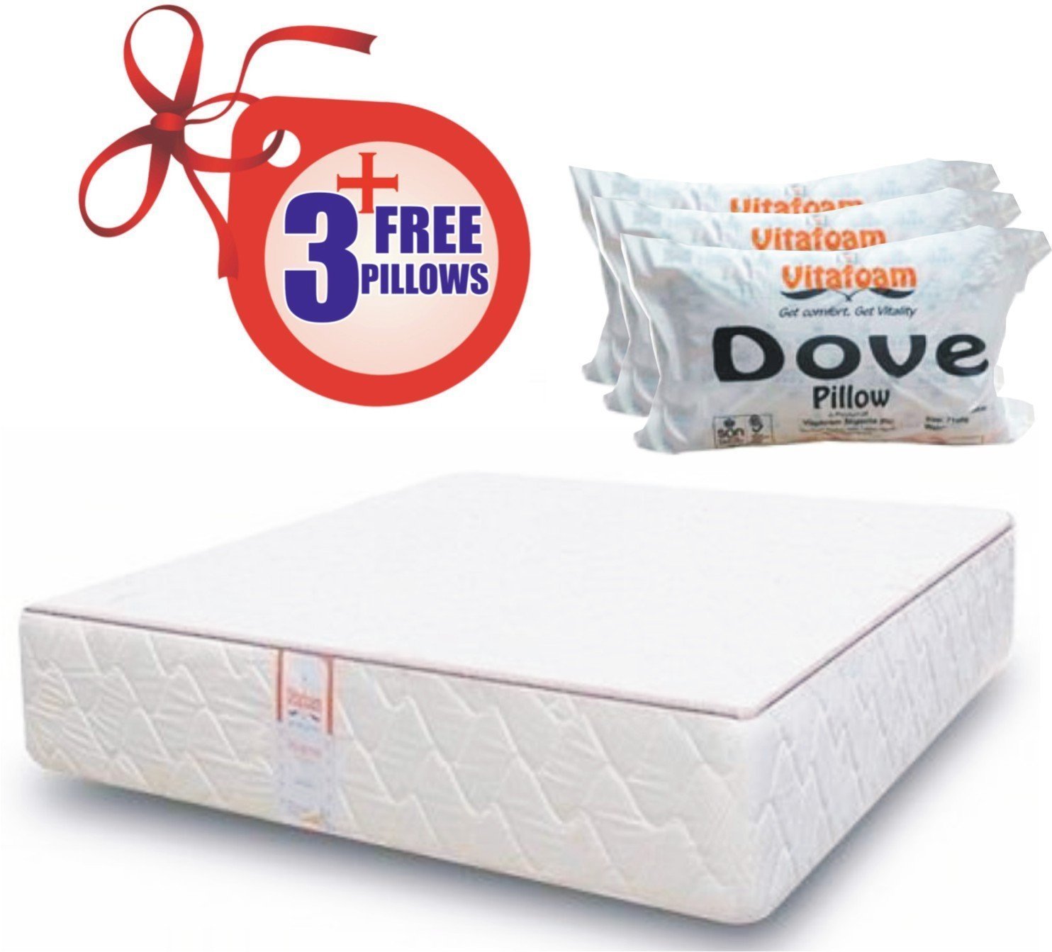 Vita Supreme Mattress + Free Pillows 75inch X 54inch X 18inch (6ft X 4.5ft X 18inch)