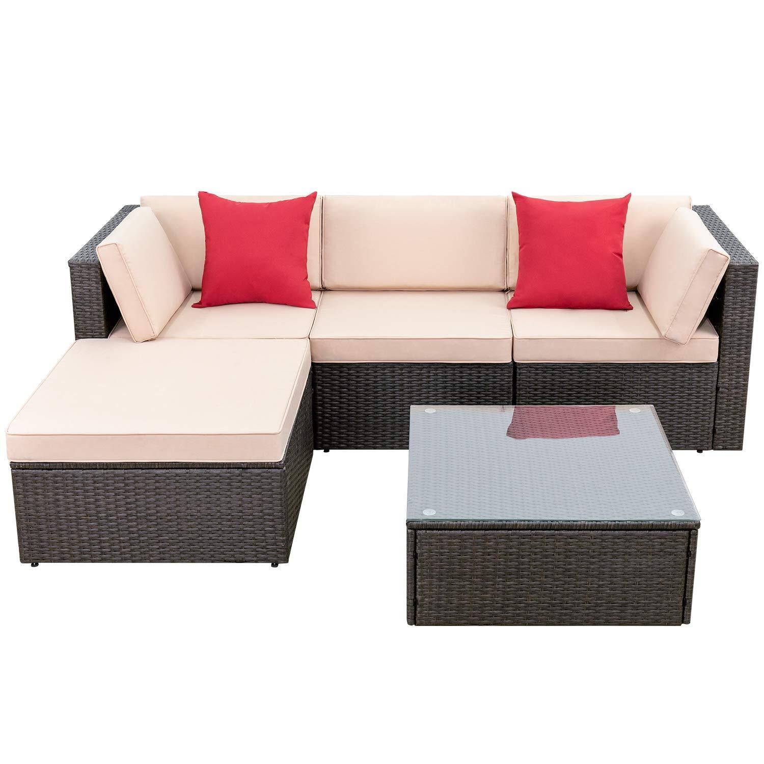 Walnew 5 Awọn nkan ita gbangba Rattan Sectional aga